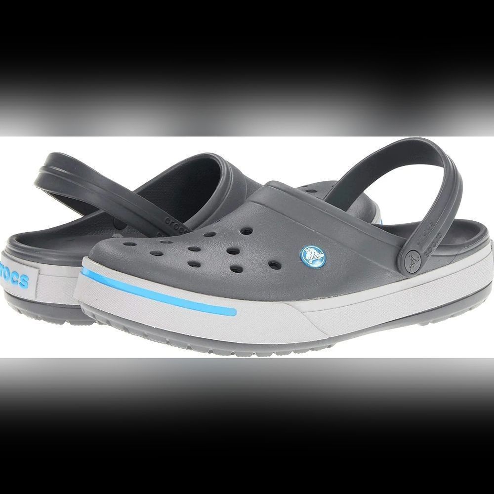 NEW Crocs Crocband II Unisex Grey/Blu Clogs 11989-01W Size (Men’s 5 / Women’s 7)